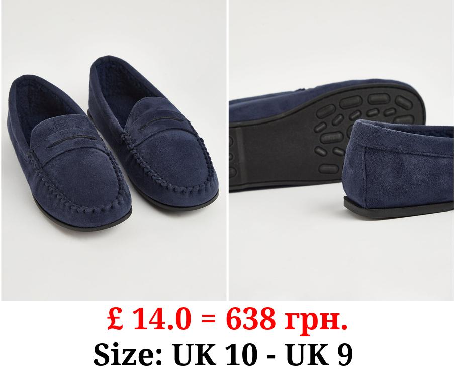Navy Moccasin Full Back Slippers