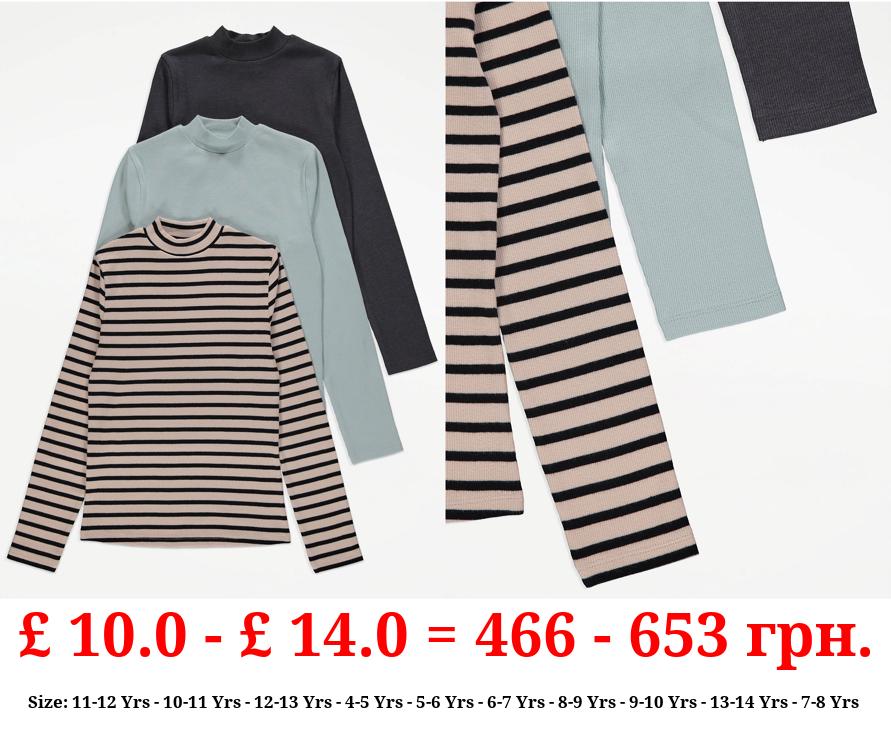 Funnel Neck Long Sleeve Tops 3 Pack