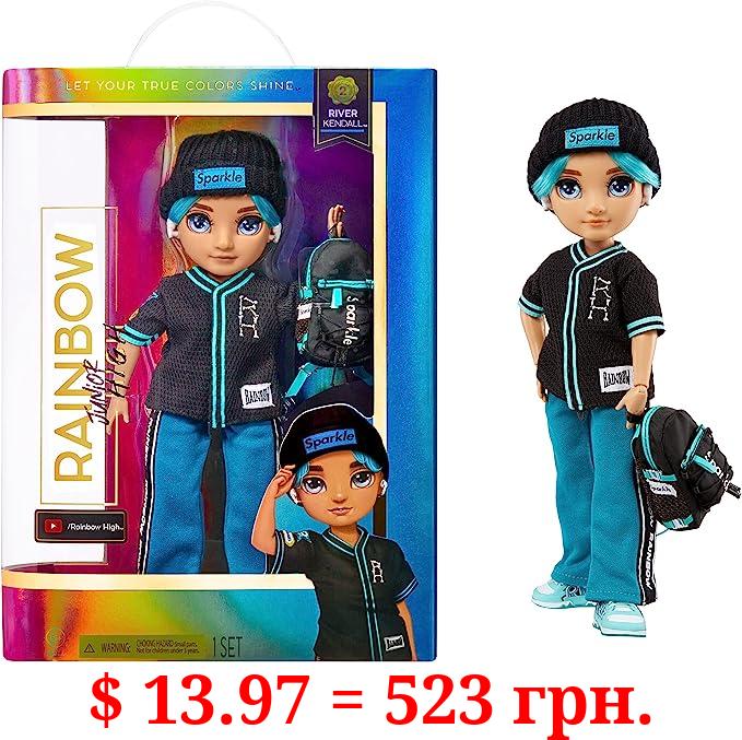 Rainbow High Jr High Series 2 River Kendall- 9" Teal Posable Fashion Doll with Designer Accessories and Open/Close Backpack. Great Toy Gift for Kids Ages 6-12 Years Old & Collectors