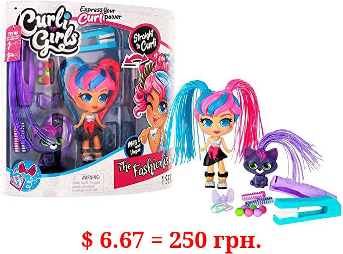Basic Fun CurliGirls Milli, The Fashionista & Vogue, her cat - Deluxe Hairstyling Doll with MagiCurl Hair - Style Again and Again - Ages 3+