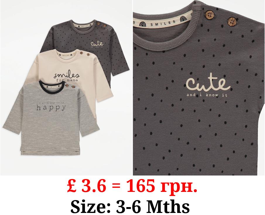 Unisex Happy Smile Long Sleeve Tops 3 Pack