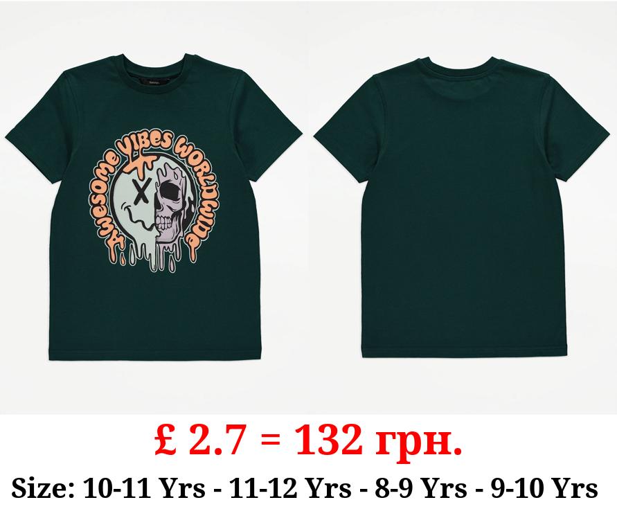 Dark Green Awesome Vibes Skull T-Shirt