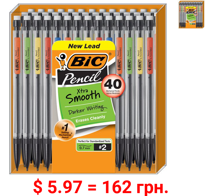 BIC Xtra Smooth No.2 Mechanical Pencil, Medium Point (0.7 mm) - Value Pack of 40 Pencils, Assorted Colors