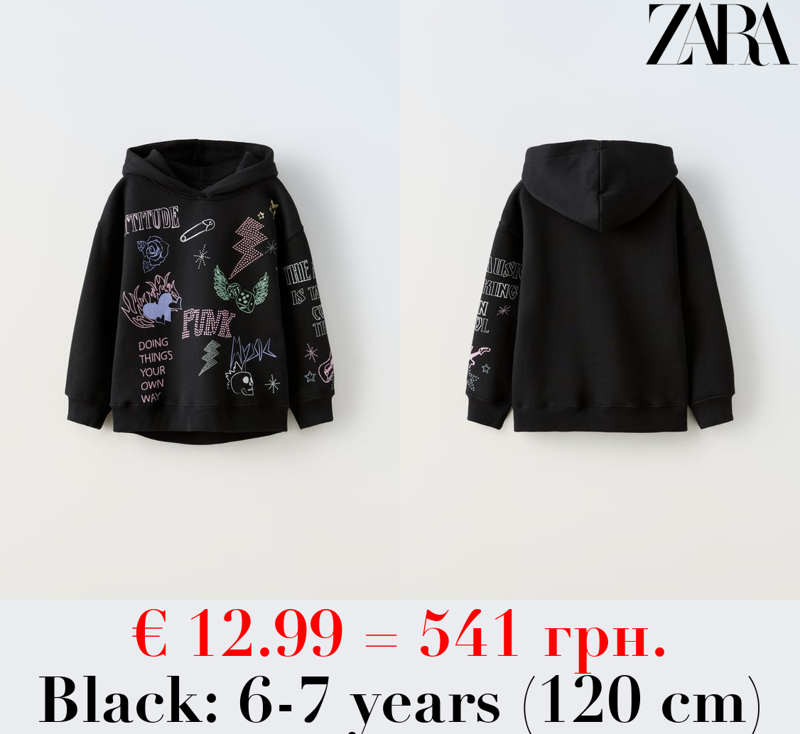 GRAFFITI HOODIE WITH RHINESTONES
