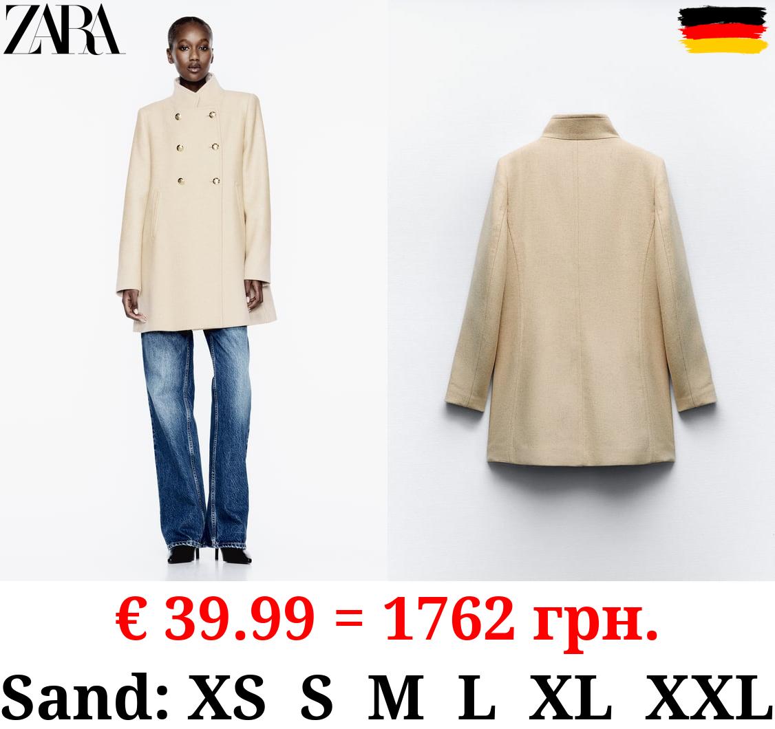 DOUBLE-BREASTED HIGH NECK WOOL BLEND COAT