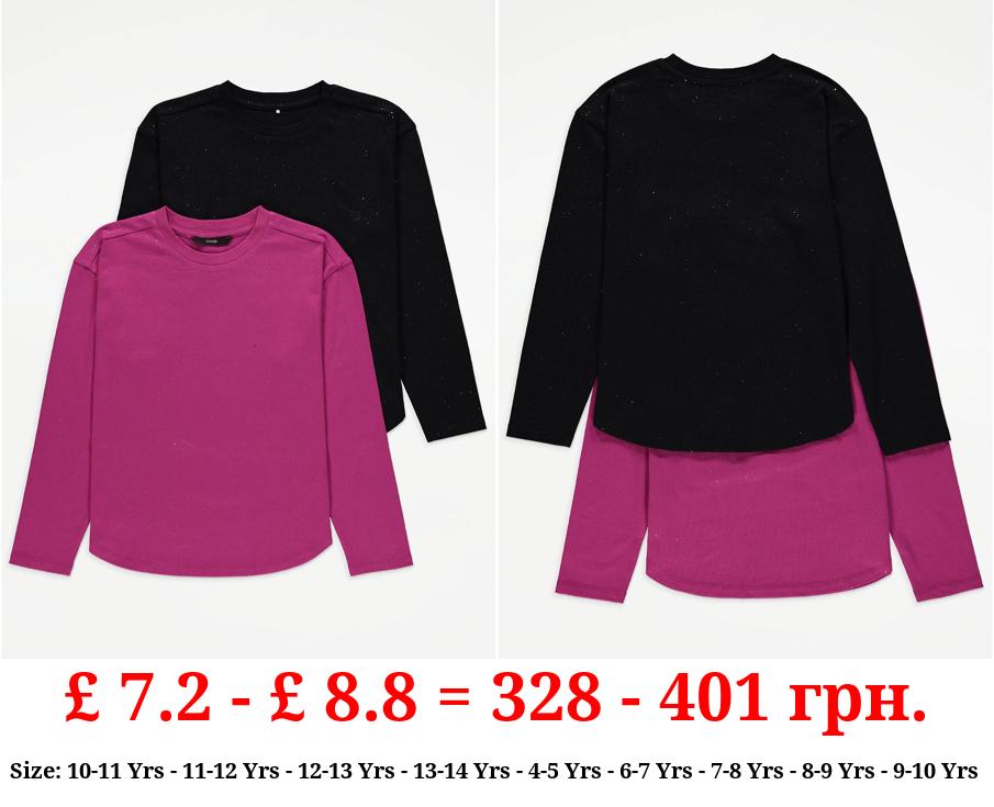 Glitter Sparkle Long Sleeve Tops 2 Pack
