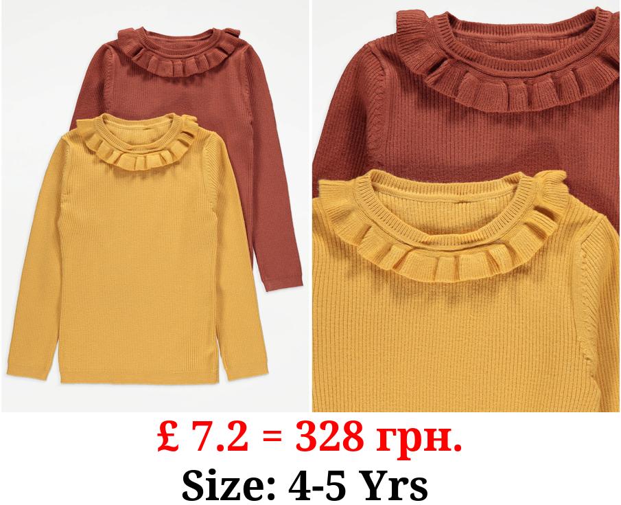 Ochre Frilly Ribbed Long Sleeve Tops 2 Pack