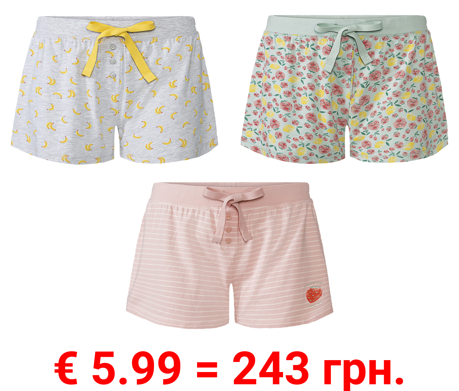 esmara® Damen Schlafhose, kurz, mit Zierknopfleiste