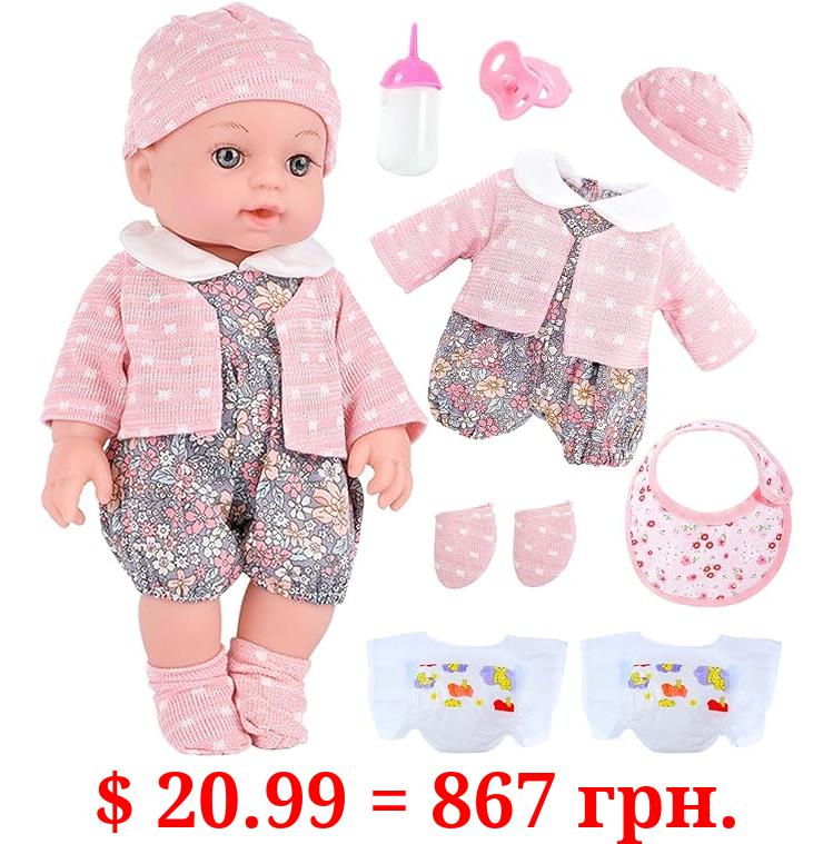 UZIDBTO Realistic Baby Doll Set in Gift Box - 12 Inch Newborn Alive Baby Doll with Accessories and Clothes with Pacifier Feeding Bottle Diapers Hat Bib Socks Stuff Gift Idea for Ages 3+