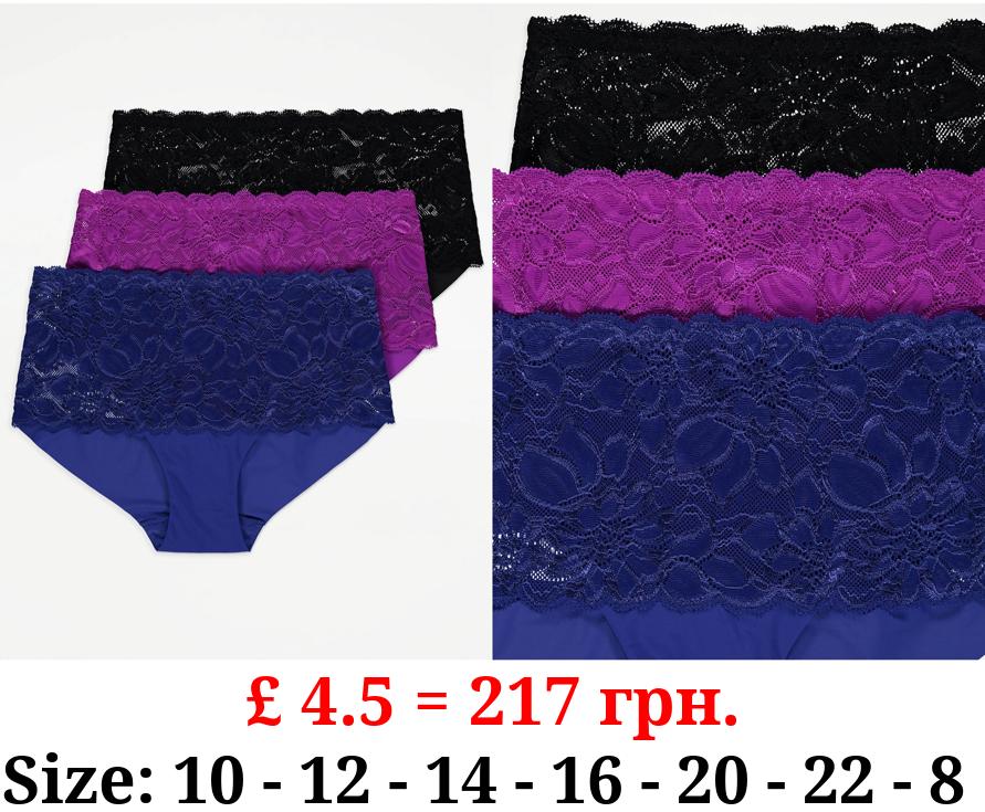 Lace Bandeau Midi Briefs 3 Pack