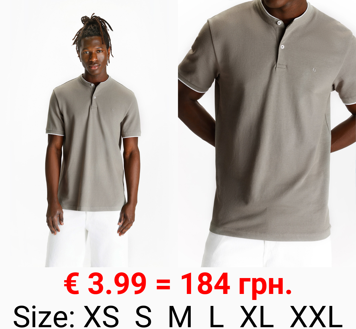 Polo shirt with embroidered stand collar