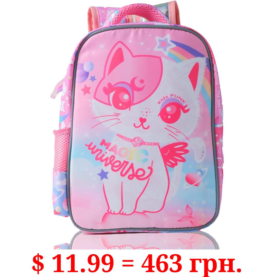 12 Inch Preschool Girls Backpack Cute Pink Cat Purple Kindergarten Bookbag for Girls Lightweight and Comfortable Toddler Backpack for Kids Bakcpack for Kindergarten Preschool