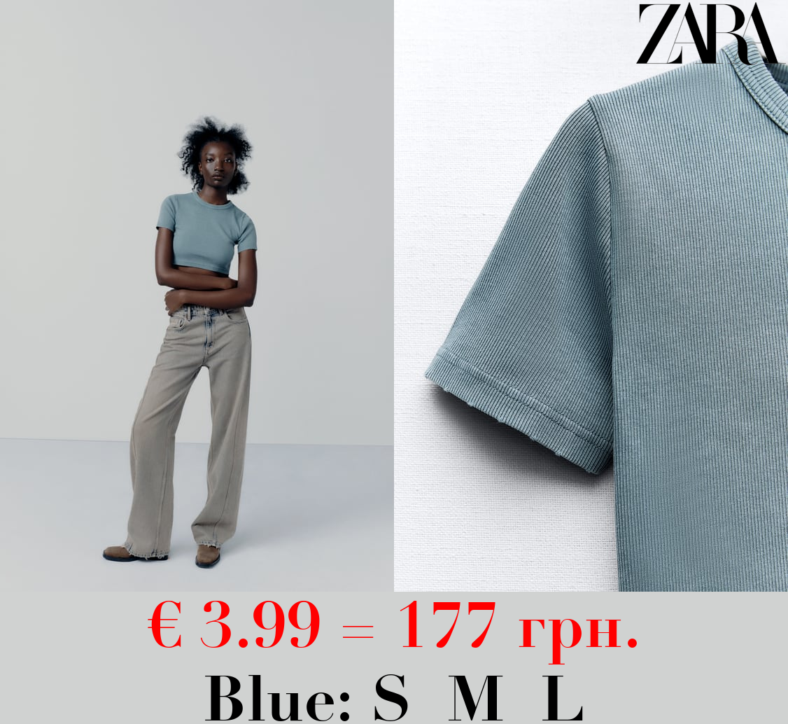 FADED-EFFECT RIBBED CROP TOP