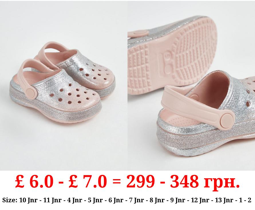 Pink Silver Glitter Ombre Clogs