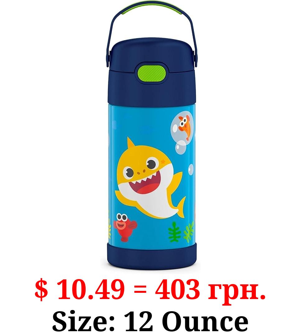 THERMOS FUNTAINER 12 Ounce Stainless Steel Vacuum Insulated Kids Straw Bottle, Baby Shark