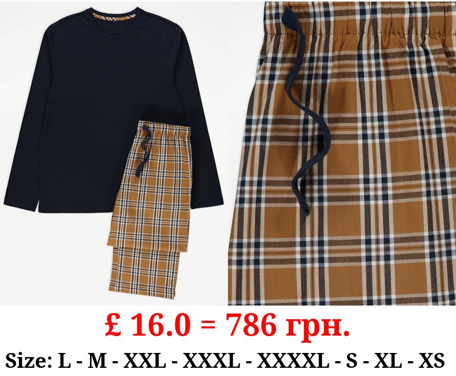 Light Tan Checked Long Sleeve Pyjamas