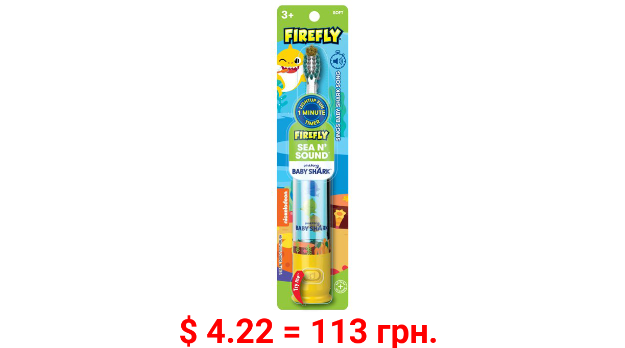 Firefly Baby Shark Sea N' Sound Electric Toothbrush, includes Light-Up, Music and Timer Feature, Plays Your Child's Favorite Baby Shark Song, 1 Ct. For Ages 3+