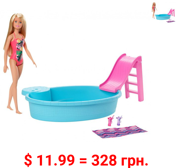 Barbie Estate with Blonde Doll, Pool, Slide & Accessories Doll Playset