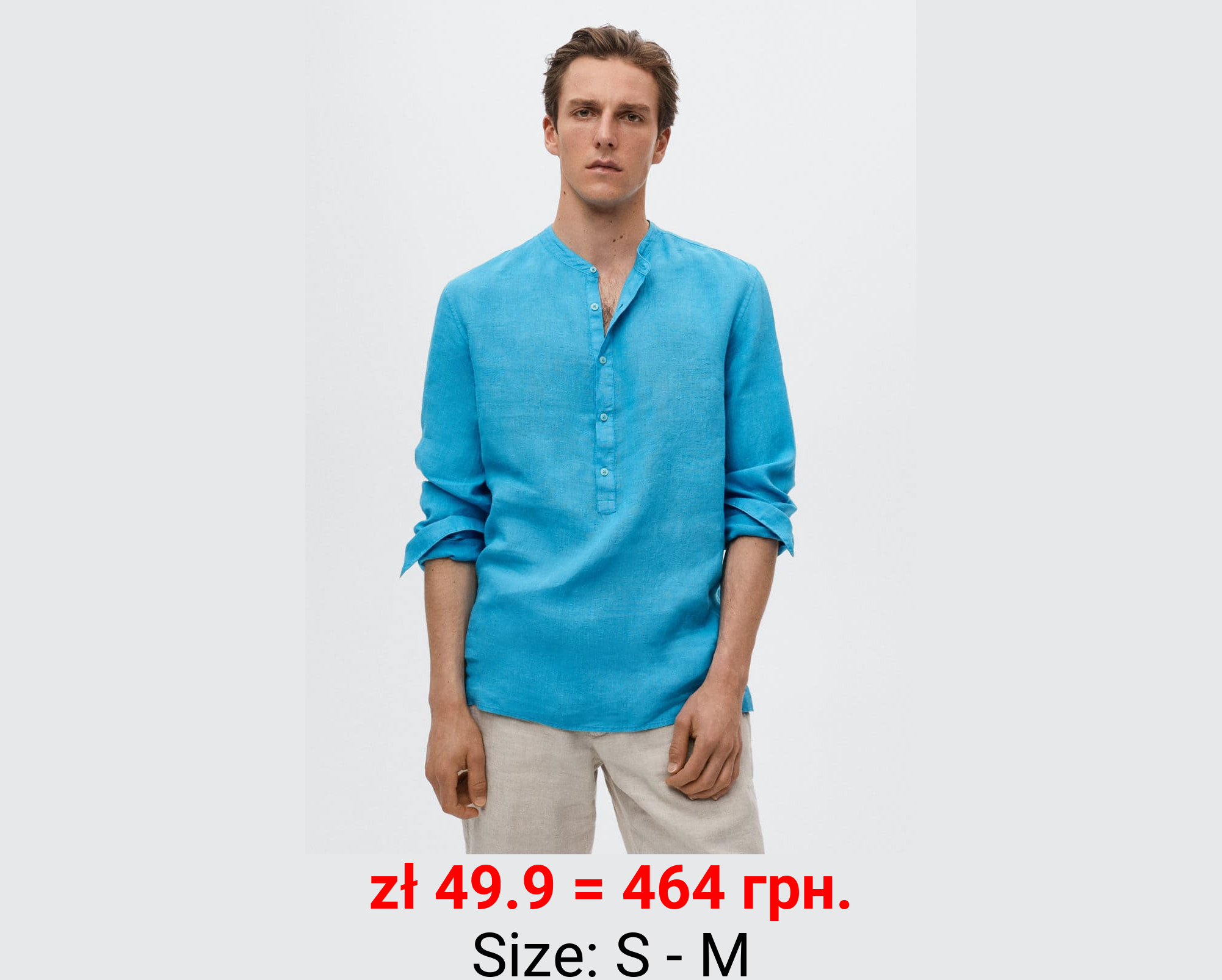 Camisa regular fit lino cuello mao