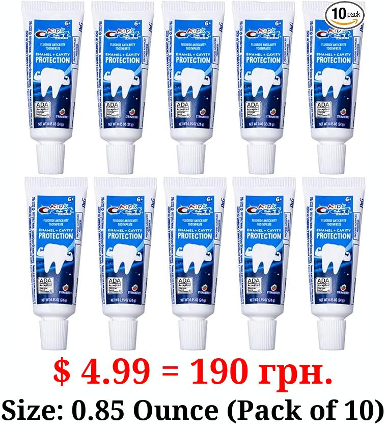 Crest Kids Advanced Toothpaste, Junior Toothpaste 6+ Years Old Enamel + Cavity Protection with Strawberry Flavor, Travel Size 0.85oz (24g) - Pack of 10