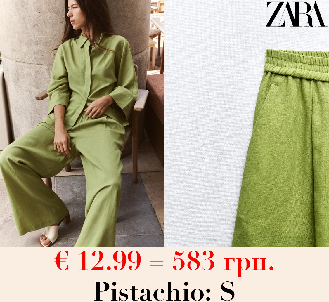WIDE-LEG LINEN-BLEND TROUSERS