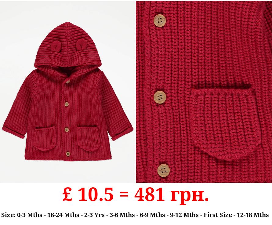 Red Chunky Knitted Hooded Cardigan