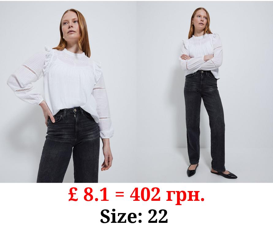 White Textured Frilly Blouse