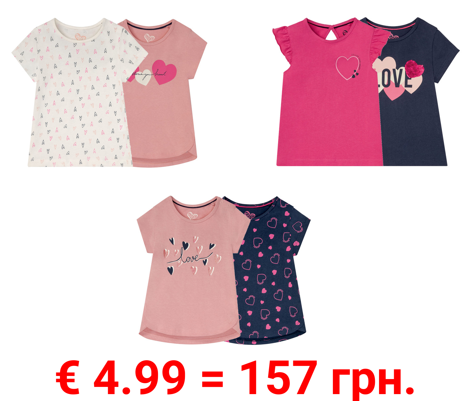 LUPILU® 2 Kleinkinder Mädchen T-Shirts, reine Baumwolle