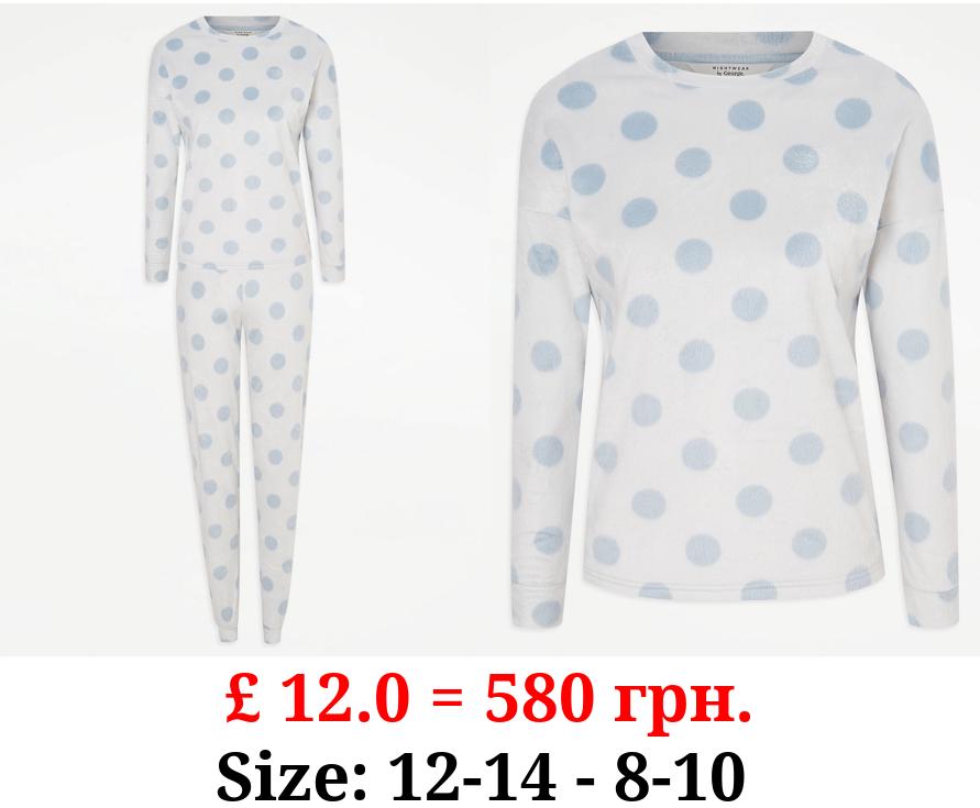 Blue Spot Long Sleeve Fleece Pyjamas Gift Set