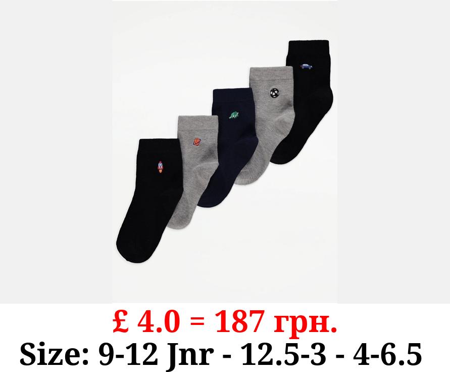Embroidered Ankle Socks 5 Pack