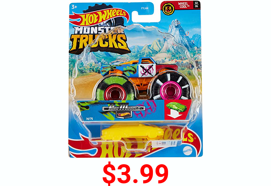 Hot Wheels Monster Trucks Selection of 1:64 Scale Collectible Die-Cast Metal Toy Trucks with Giant Wheels & Stylized Chassis, Gift for Kids Ages 3 Years Old & Up [Styles May Vary]