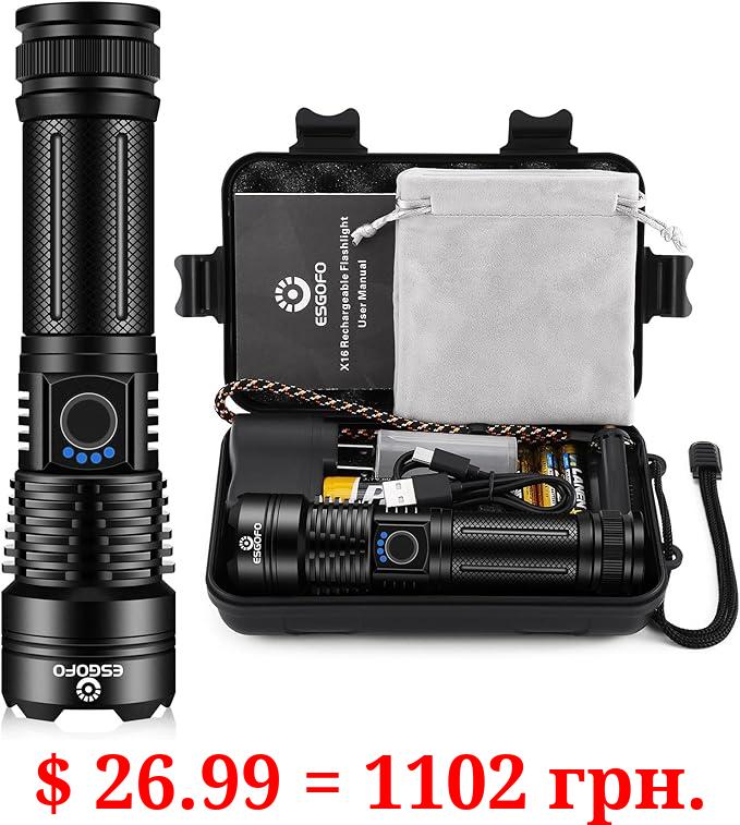 High Power Rechargeable Flashlight LED High Lumens, Super Bright 900000 Lumens Handheld Flash Light, Powerful Emergency Linternas, Waterproof, Long Lasting, for Hiking Camping Gift