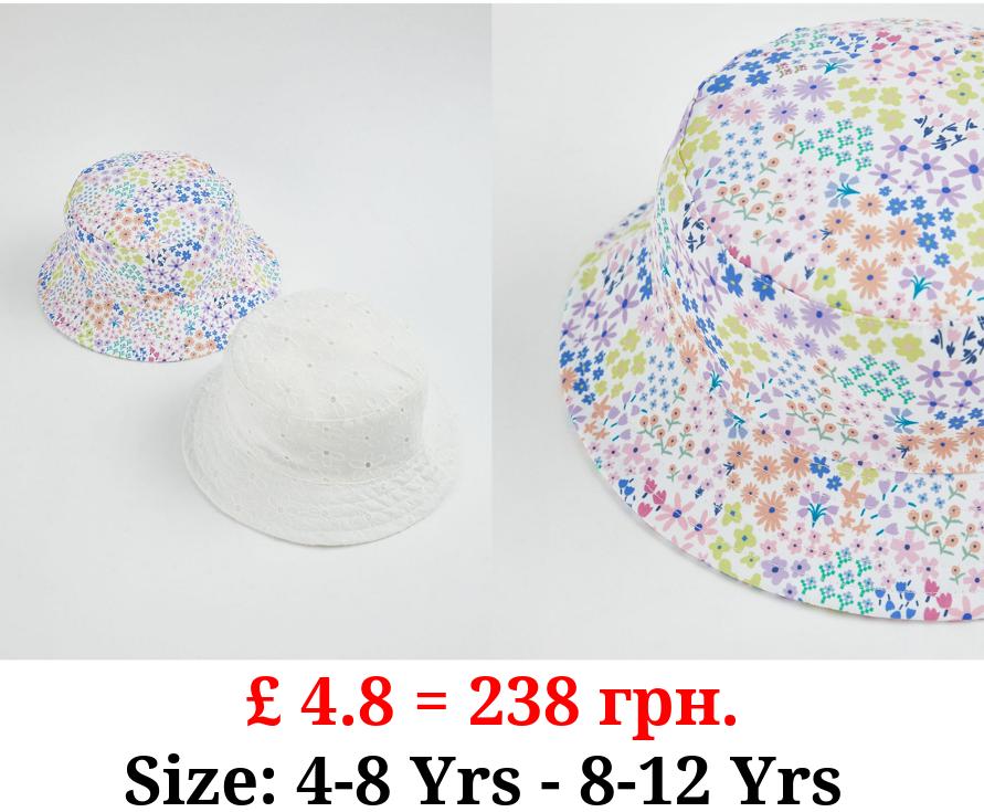 Ditsy Floral Embroidery Bucket Hats 2 Pack