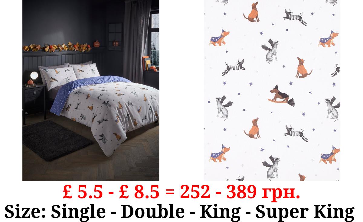 White Halloween Dog Reversible Duvet Set
