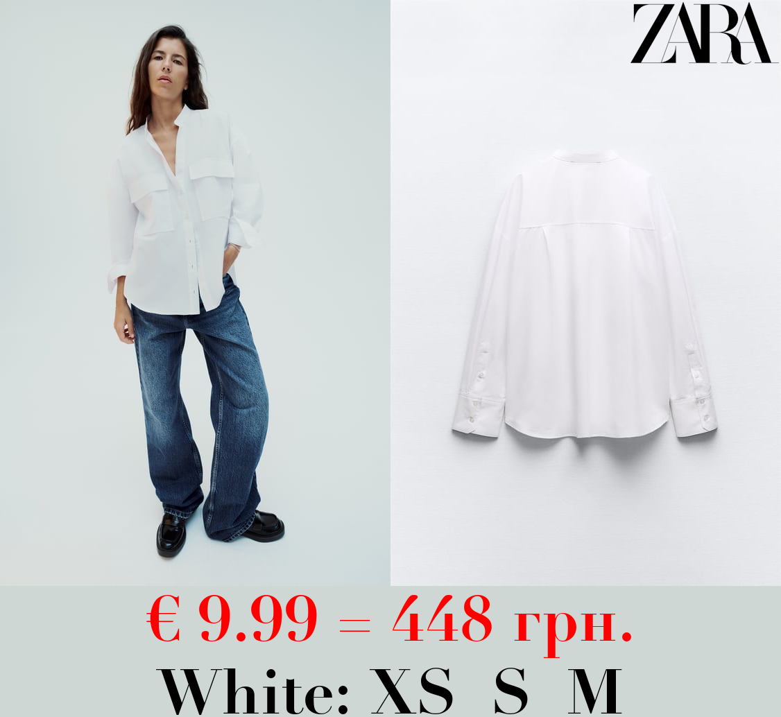 POPLIN SHIRT WITH MANDARIN COLLAR