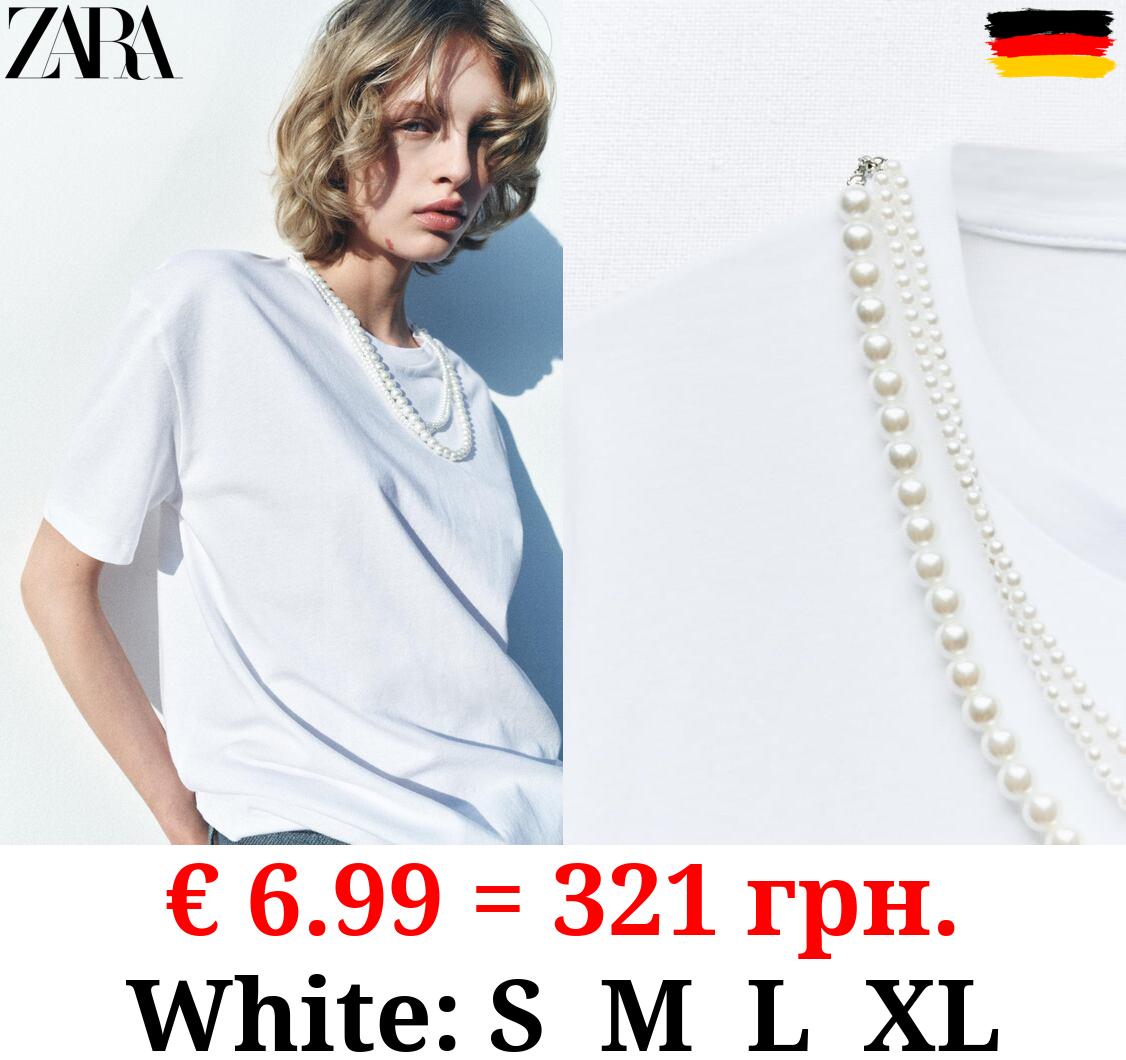 T-SHIRT WITH FAUX PEARL DETAILS