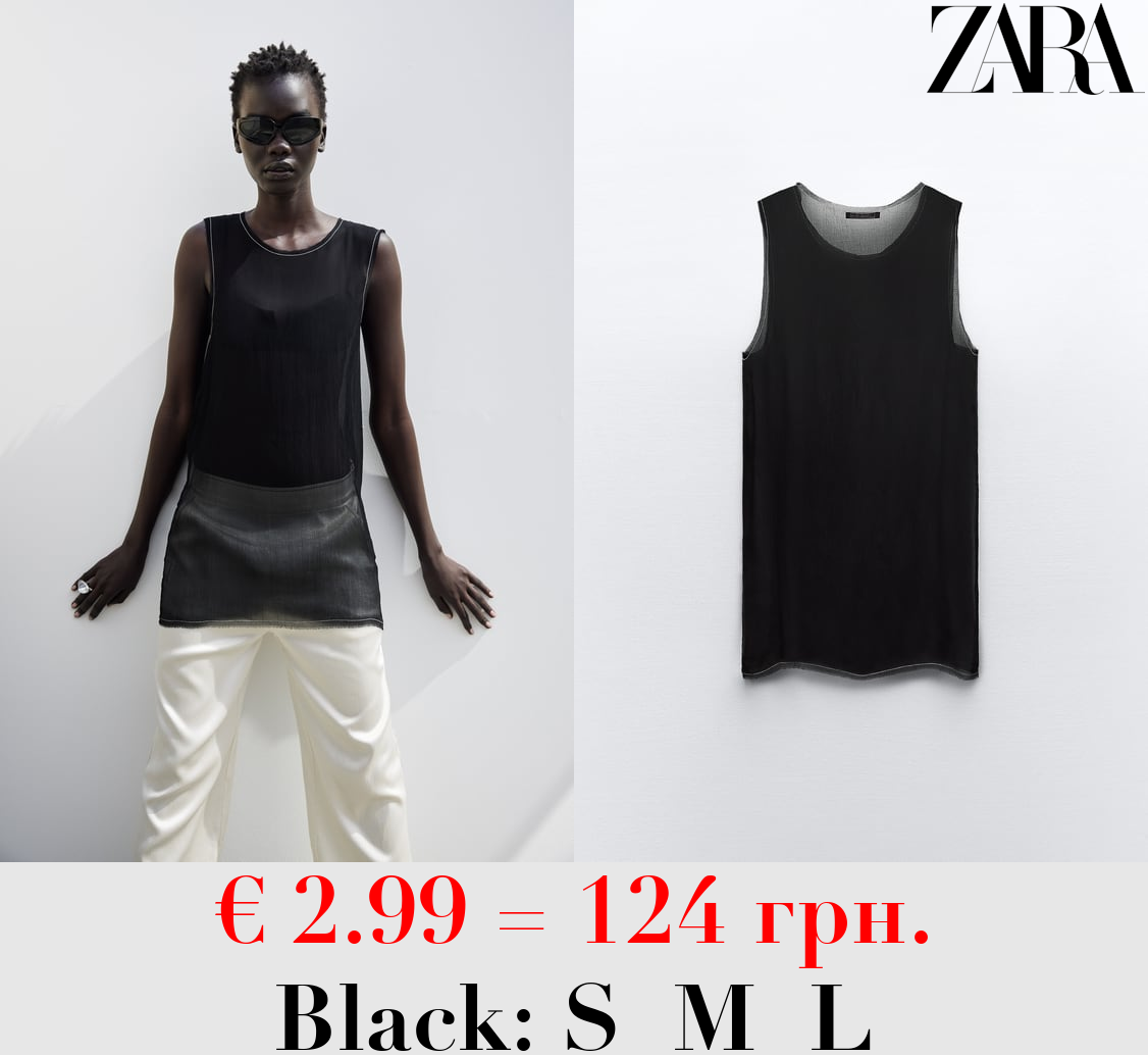 SEMI-SHEER TOP WITH TOPSTITCHING