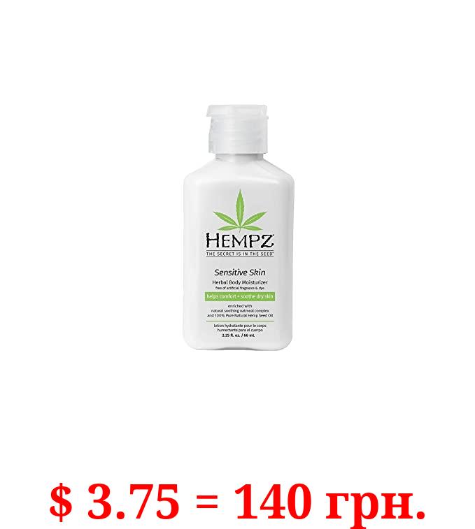 Hempz Sensitive Skin Herbal Body Moisturizer with Oatmeal, Shea Butter for Women and Men,2.25 oz. -Premium,Soothing Body Lotion with Hemp/ Cocoa /Mango Seed for Dry Skin -Skin Care Products