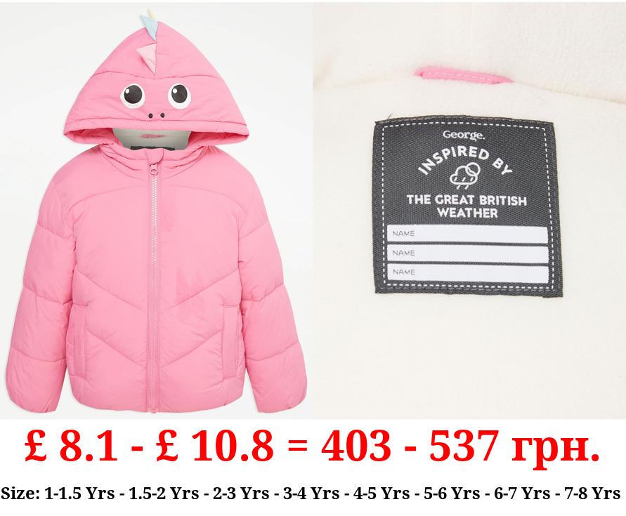 Pink Padded Dinosaur Hood Coat