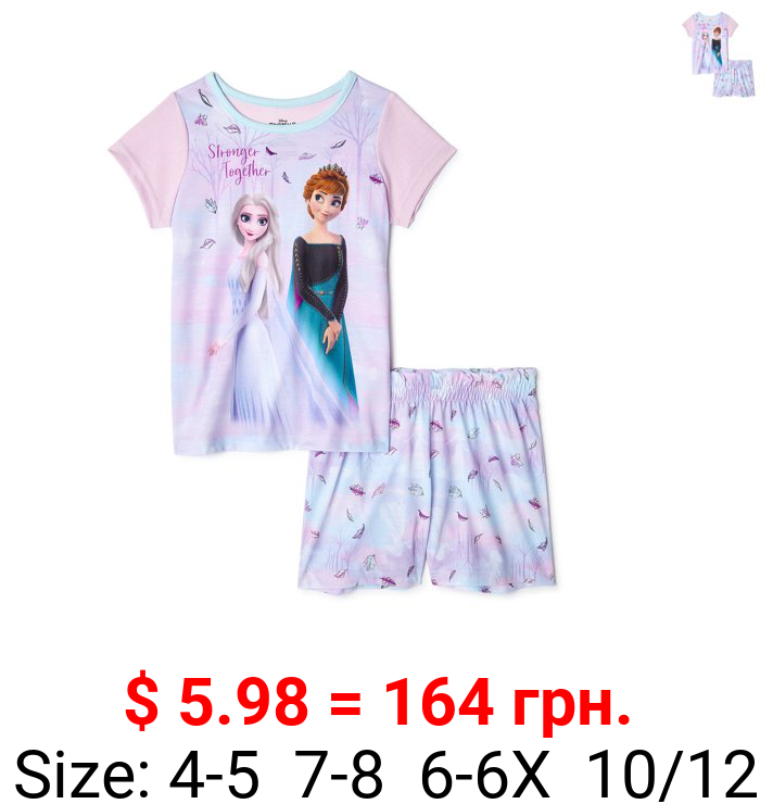 Disney Frozen 2 Anna and Elsa Girls Short Sleeve Top & Shorts Pajamas, 2-Pc Set, Sizes 4-12