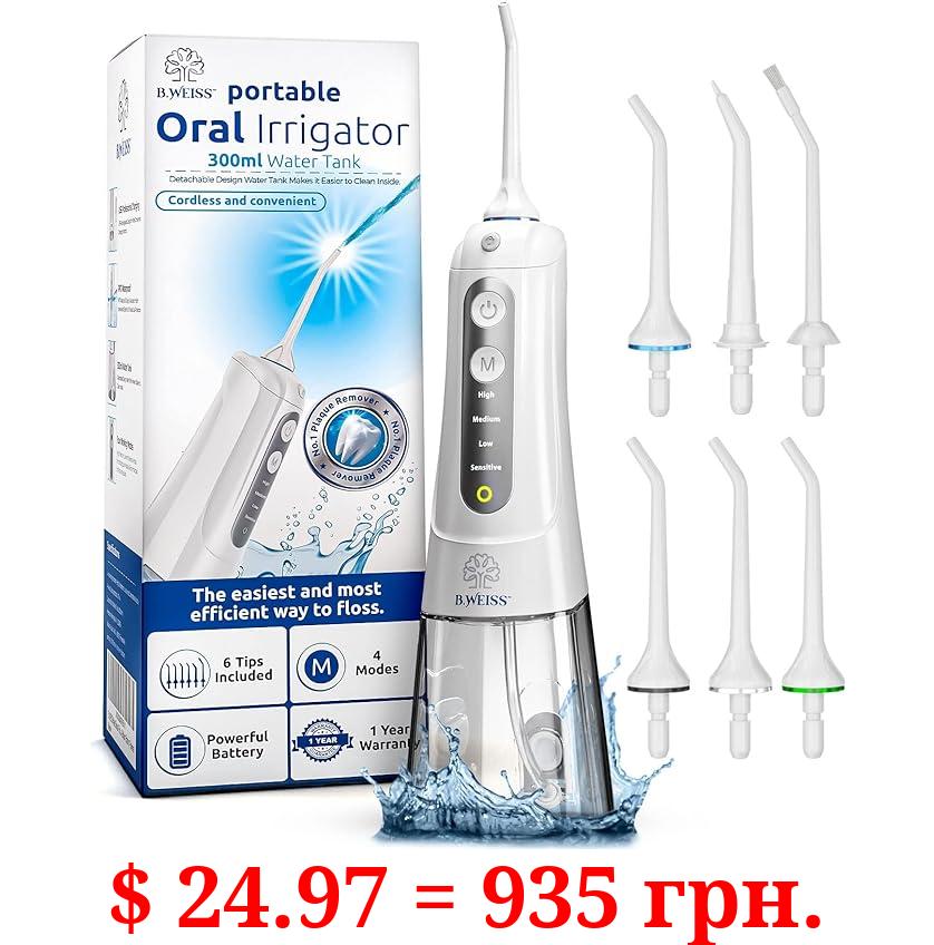 High-Power Cordless Water Flosser for Teeth Cleaning: IPX7 Waterproof Oral Irrigator with 4 Cleaning Modes, Including Sensitive Mode for Gentle Gums – Rechargeable 6 Replacement Tips Included