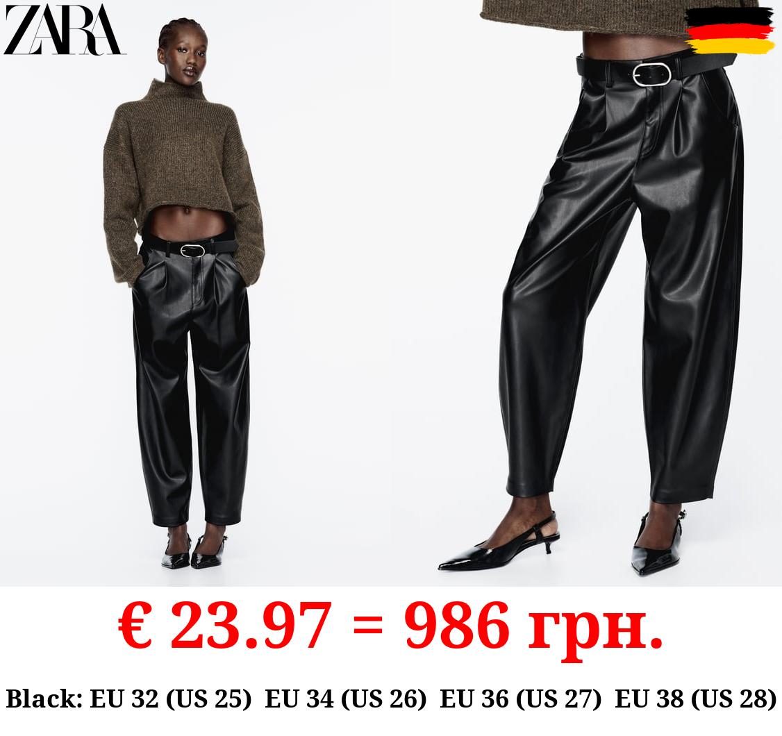 LEATHER EFFECT DARTED TROUSERS WITH BELT