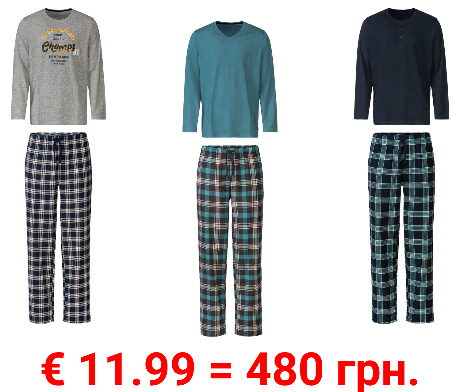 LIVERGY® Herren Pyjama, Hose aus weicher, wärmender Flanell-Qualität