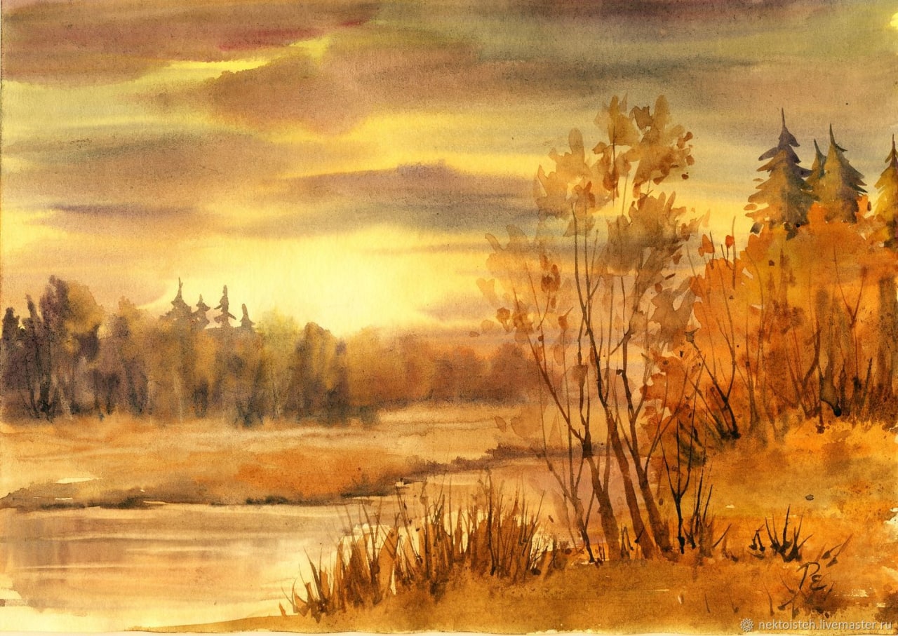 Осень картина акварель