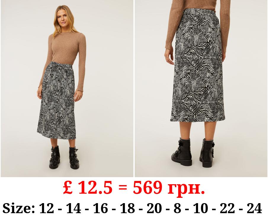 Zebra Print Button Up Midi Skirt