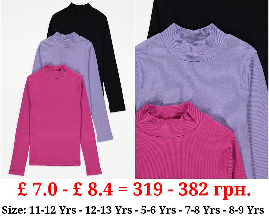 Pink Funnel Neck Long Sleeve Tops 3 Pack