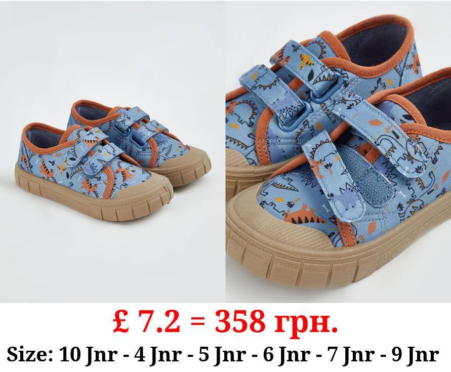 Blue Dinosaur Double Strap Canvas Shoes
