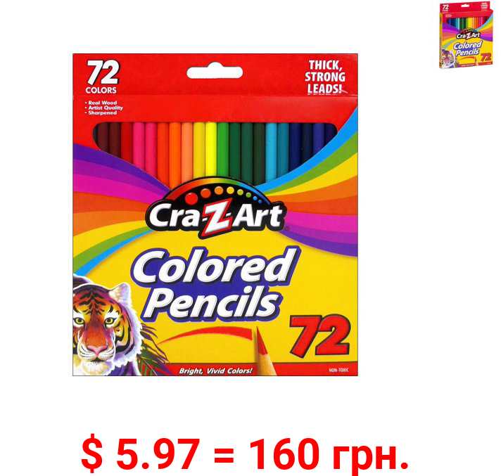 Cra-Z-Art Real Wood, Pre-sharpened Strong Colored Pencils, 72 Count, Beginner to Expert, All Ages from 3 - 99