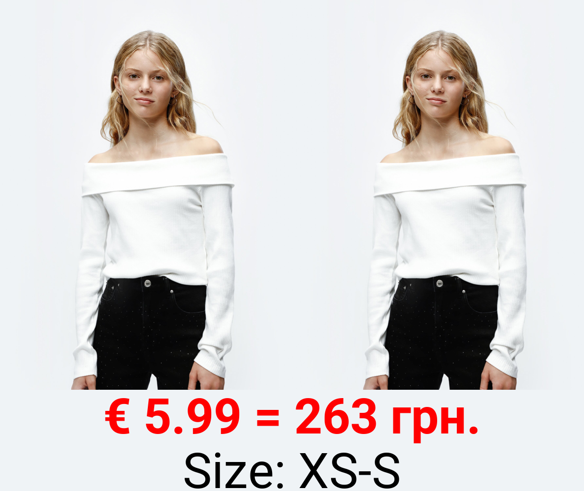 Long sleeve top with Bardot neckline