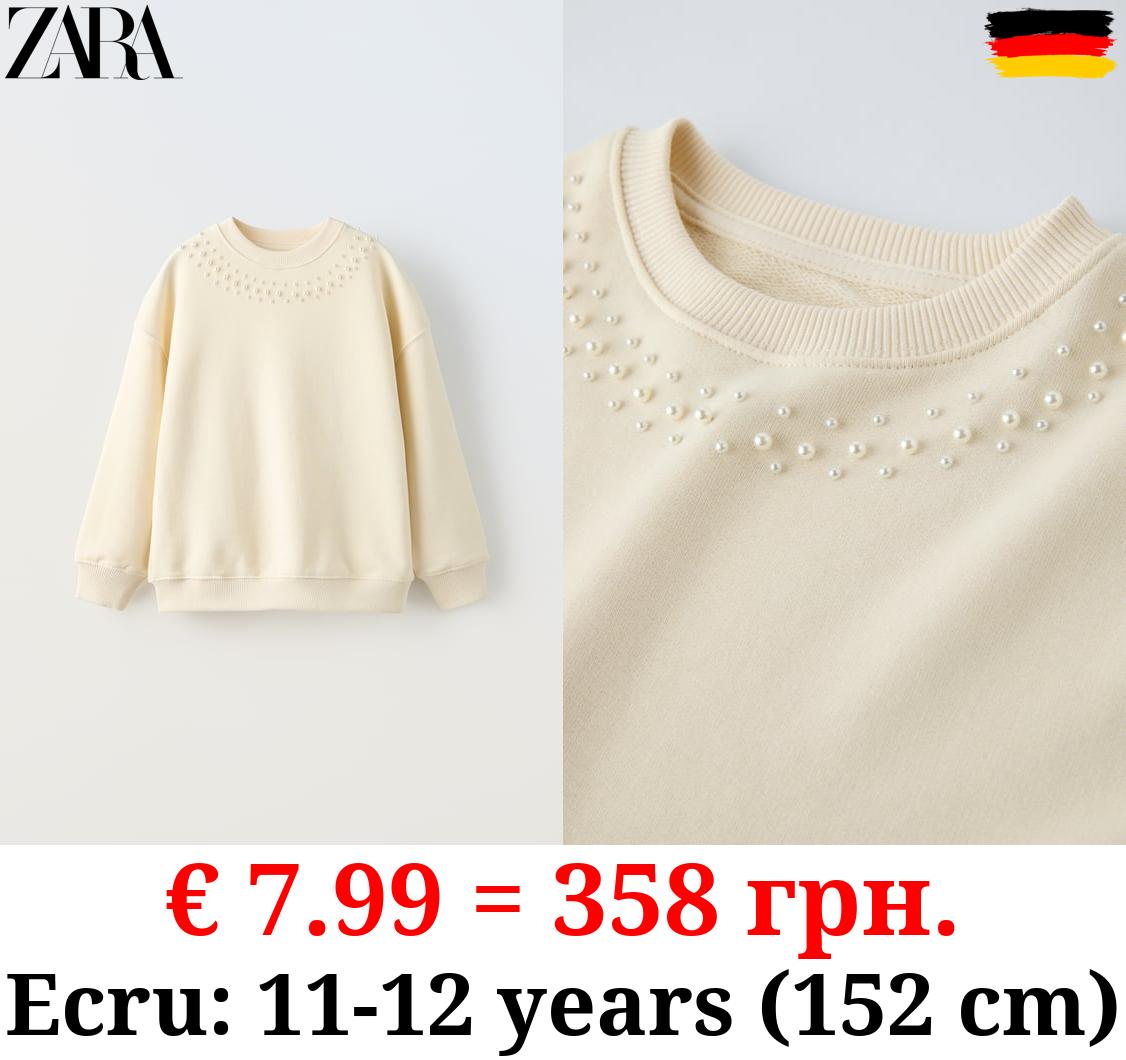 SWEATSHIRT WITH FAUX PEARL NECK